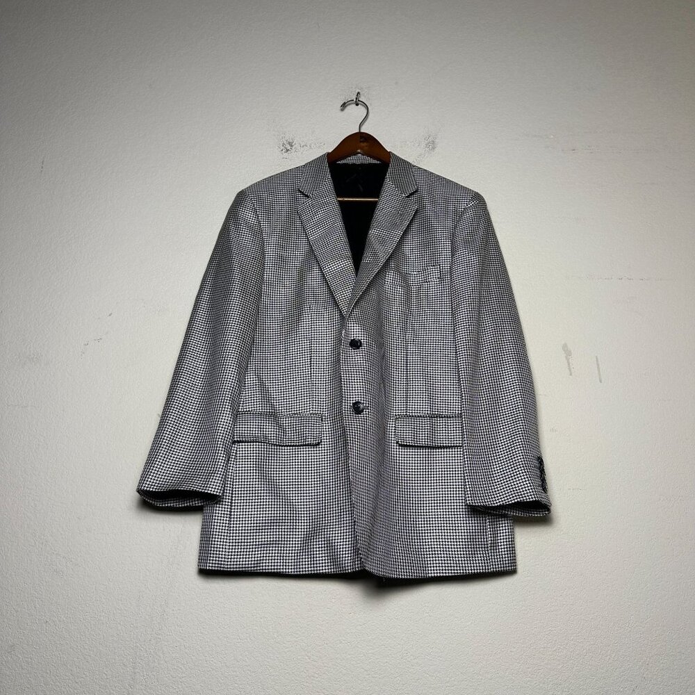 Baroni Silk Wool Blazer Prep Men 42S Herringbone Black White Sport Coat Jacket